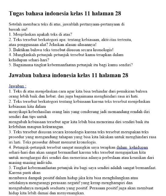 Kunci Jawaban Bahasa Indonesia Kelas 11 Tugas Halaman 28