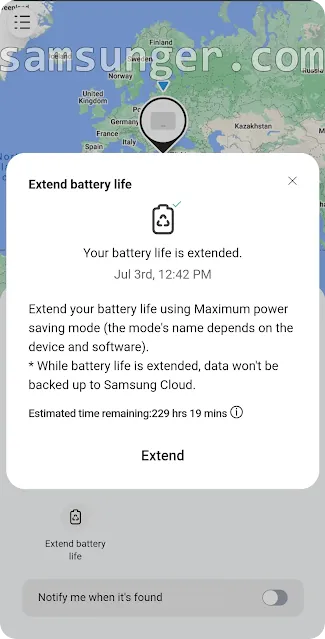 Extend Battery in Find My Mobile Picture