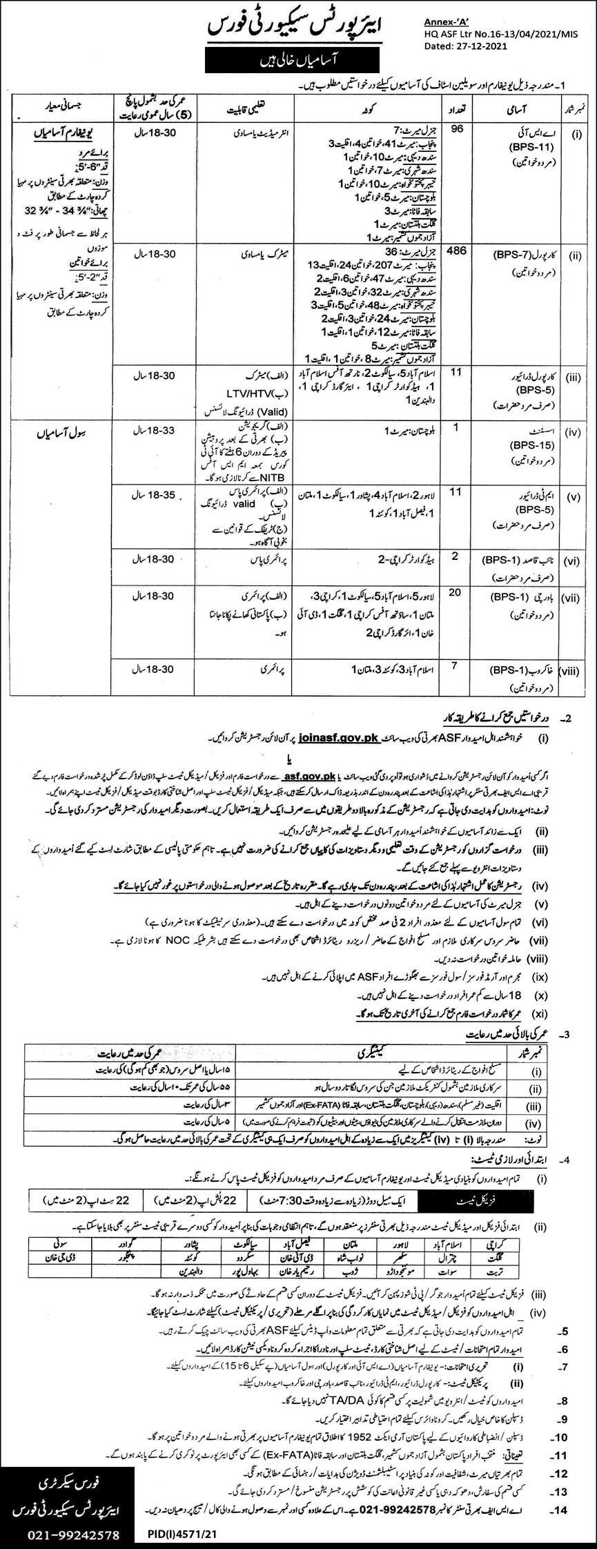 Airport Security Force ASF Jobs 2022 – Apply Online via https://joinasf.gov.pk/