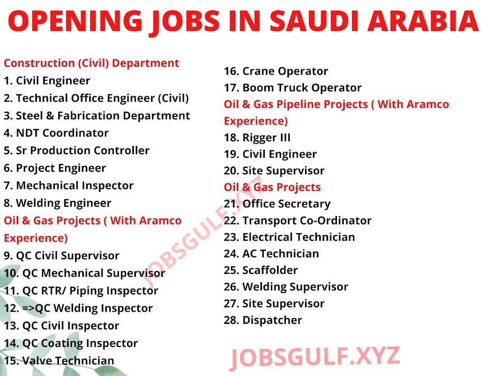 OPENING JOBS IN SAUDI ARABIA