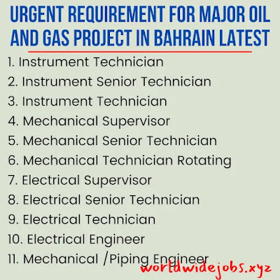 URGENT REQUIREMENT FOR MAJOR OIL AND GAS PROJECT IN BAHRAIN LATEST