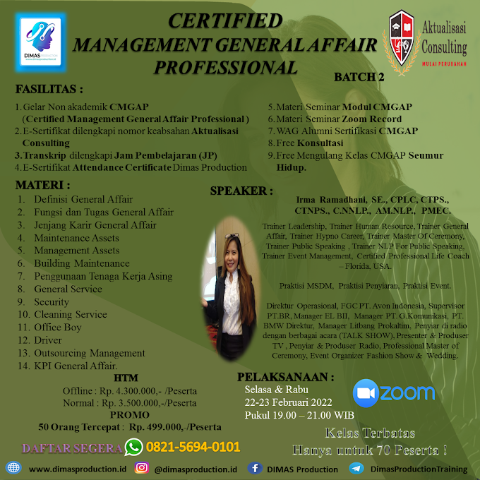 WA.0821-5694-0101 | Certified Management General Affair Professional (CMGAP) 22 Februari 2022