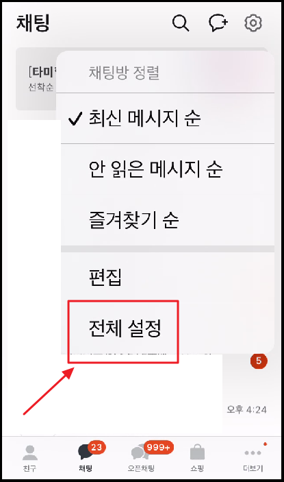 카카오톡 채팅 설정화면 2