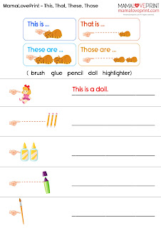 MamaLovePrint 英文工作紙 -  This, That, These, Those English Basic Grammar Learning Activities Worksheet Free Download  英文限定詞  工作紙 英文文法學習資源 英文指示代名詞 Demonstrative Pronouns In English