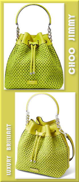 ♦Jimmy Choo Bon Bon lime raffia net bucket bag #jimmychoo #bags #green #brilliantluxury
