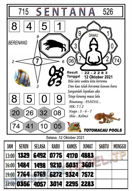 Syair Sentana Toto Macau Selasa 12-Okt-2021