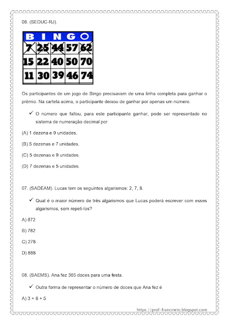 Simulado de Matemática 2º e 3º ano – Habilidade 05