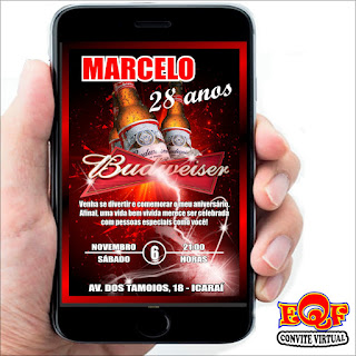 Convite Virtual, Budweiser, Convite Virtual Budweiser, Convite Digital Budweiser, Tema Budweiser, Festa Budweiser, Convite Virtual Adulto