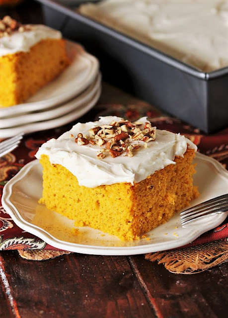 Piece of Yellow Cake Mix Pumpkin Cake Image
