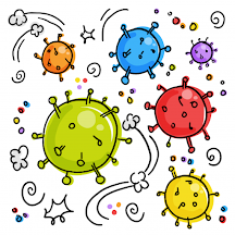 Cartoon graphic of COVID virus