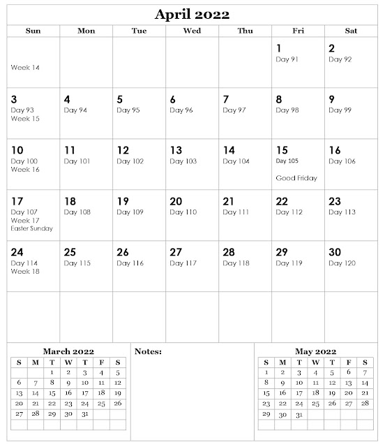 Julian Calendar 2022 April