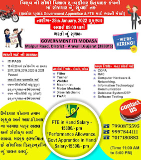 Hero MotoCorp Ltd Recruitment ITI Jobs Vacancy 2022 | ITI Jobs Campus Placement at Govt. ITI Modasa, Malpur Road, Gujarat