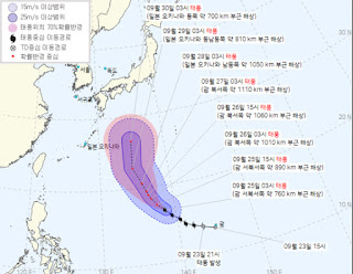 [2021년 16호 태풍 민들레 특보! 한국 북상 예상!] 오늘의 날씨 - 내일의 날씨, 낮까지 동해안 중심의 비, 29일 전국의 비!