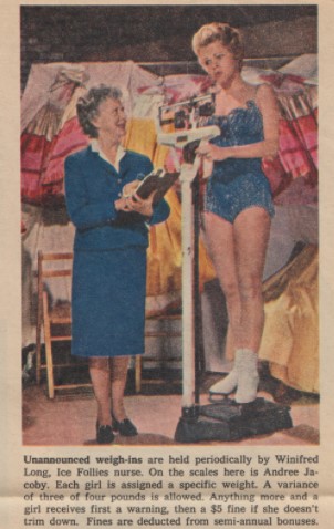 Photograph of an Ice Follies skater being weighed