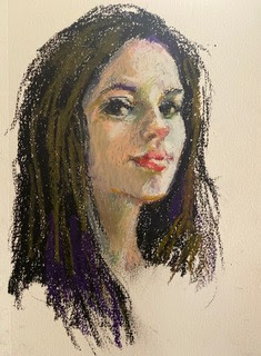 woman oil pastel drawing portrait saucy confident