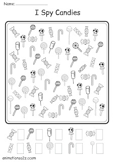 I SPY candies sweets worksheets childrean learn to count