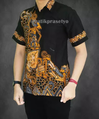 Baju Batik Pria Kombinasi Kain Polos