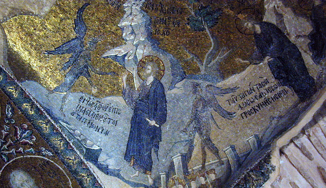 Jesus' Temptation in Mosaic in Chora Church,  Constantinople