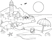 Beach and lighthouse Coloring Pages