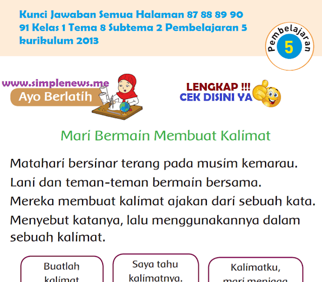 Kunci Jawaban Semua Halaman 87 88 89 90 91 Kelas 1 Tema 8 Subtema 2 Pembelajaran 5 kurikulum 2013 www.simplenews.me