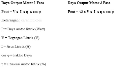 rumus daya output motor 1 fasa 3 fasa