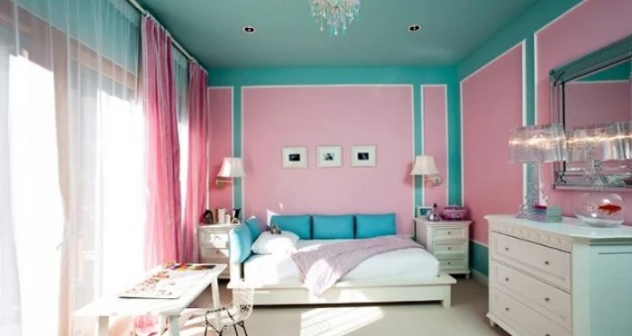 blue and pink combination bedroom wall paint