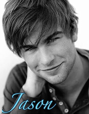 A young Chace Crawford smiles winningly into the camera the caption reads Jason in blue