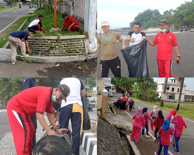 HADAPI TAHUN BARU, KELUARGA BESAR KECAMATAN CISOLOK BERSIH-BERSIH KANTOR KECAMATAN DAN BERLANJUT KE AREA WISATA