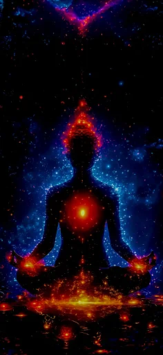 Meditative silhouette, cosmic aura