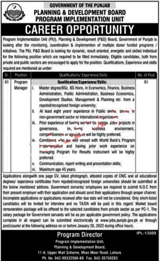 Punjab from Planning and Development Board Jobs 2022 - Apply Online