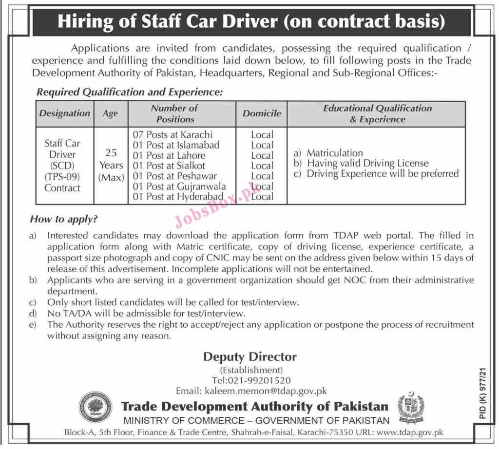 Trade Development Authority of Pakistan TDAP Jobs 2021