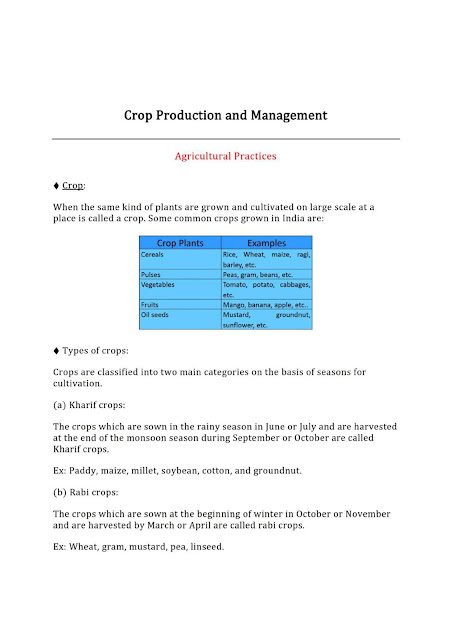 NCERT Class 8 Science Chapter 1 Crop Production and Management Notes PDF Download