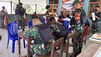 Satgas Yonif 310/KK, Dinas Kesehatan Dan Puskesmas Yabanda Distrik Yaffi Keerom Papua Lakukan Skrining di Perbatasan RI-PNG