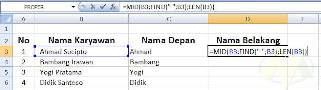 tips Cara Memisahkan Nama Depan dan Nama Belakang di Excel.