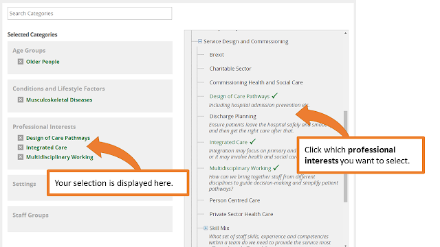 select from the professional interests drop-down options