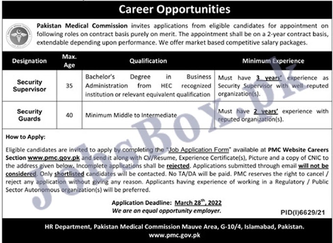 Pakistan Medical Commission PMC jobs 2022 Application Form