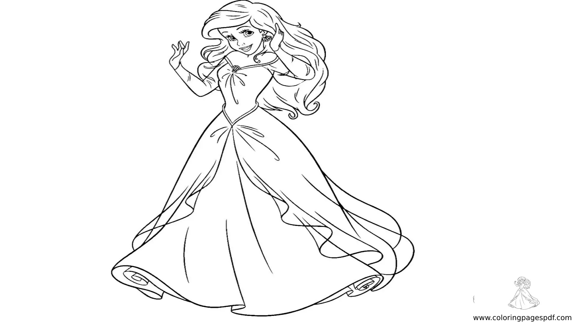 Coloring Pages Of Ariel In A Beautiful Dress