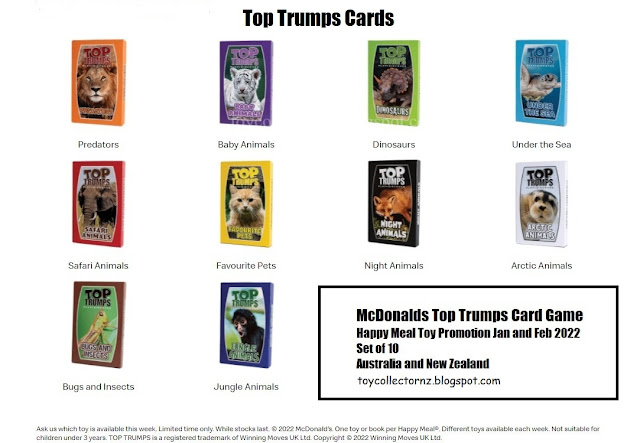 McDonalds Top Trumps Happy Meal Toys 2022 Australia and New Zealand Set of 10 Card Packs