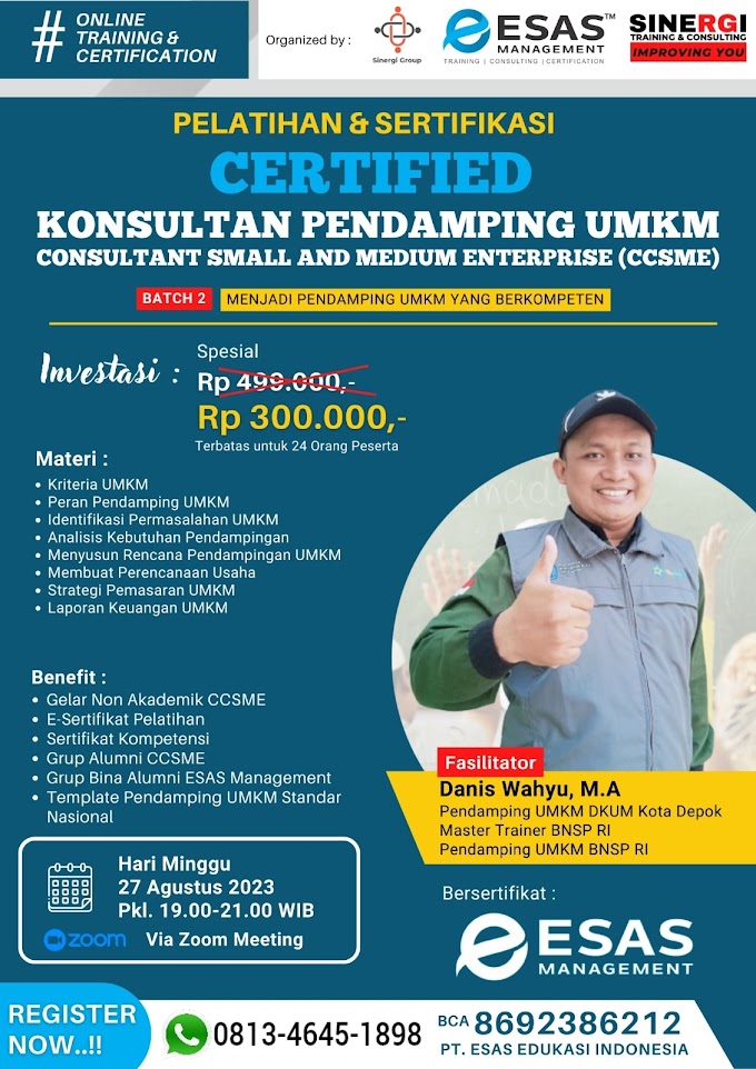 WA.0813-4645-1898 | Certified Consultant Small And Medium Enterprise (CCSME) 27 Agustus 2023