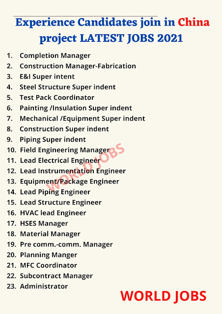 Experience Candidates join in China project LATEST JOBS 2021