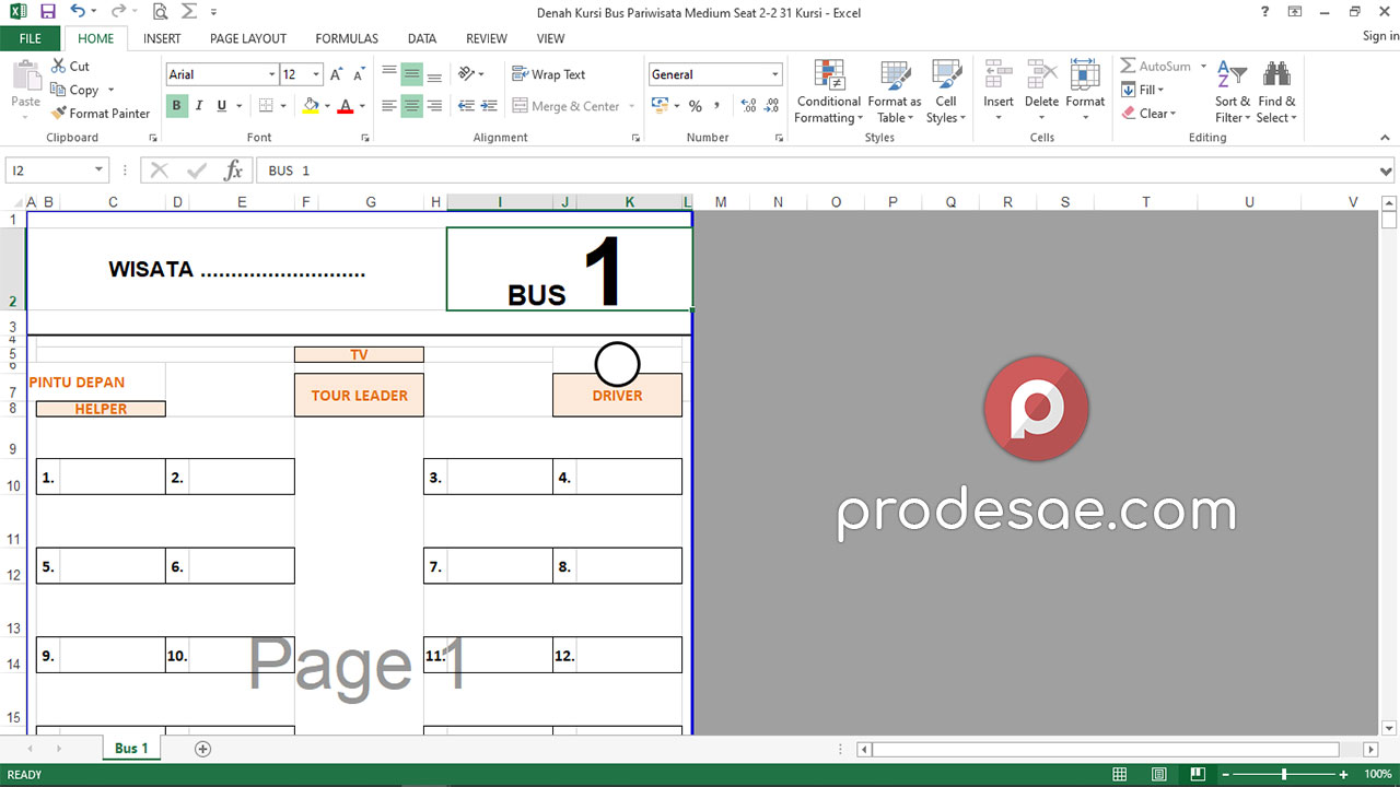 Download Denah Kursi Excel Bus Pariwisata Medium