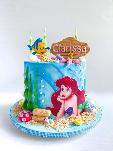 fondant cake mermaid flounder icing sheet seaweed corals sand starfish