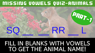 Missing Vowels - Animals Quiz for Kids with Answers