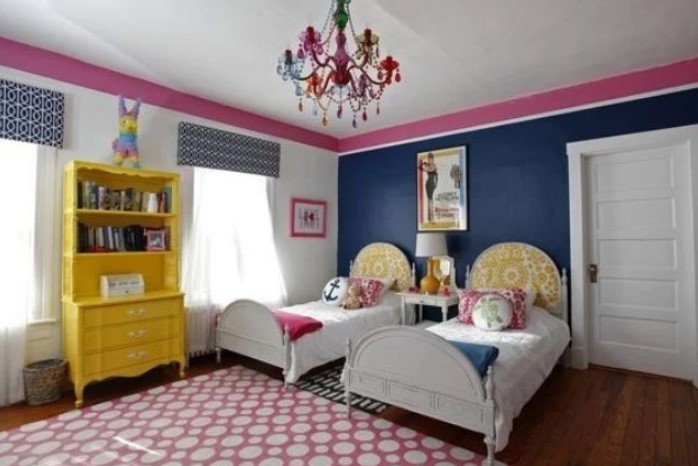 blue and pink combination bedroom wall paint