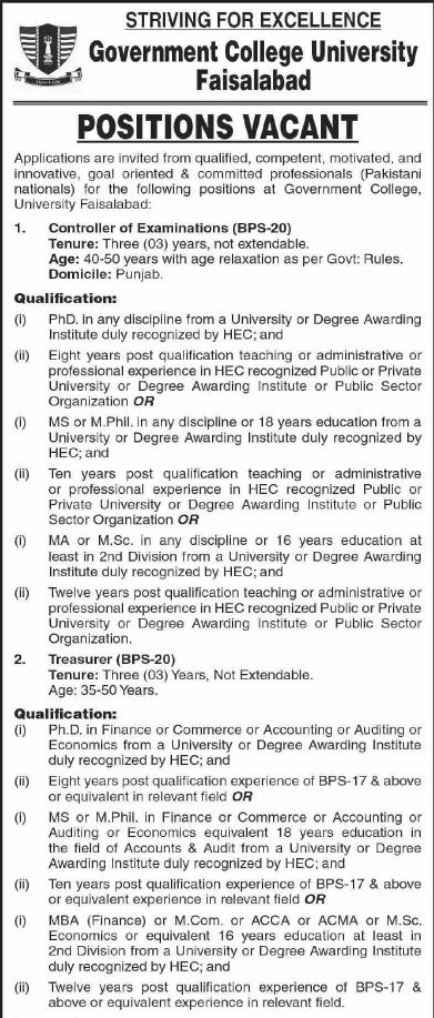 JOBS | Government College University Faisalabad.Position Vacant