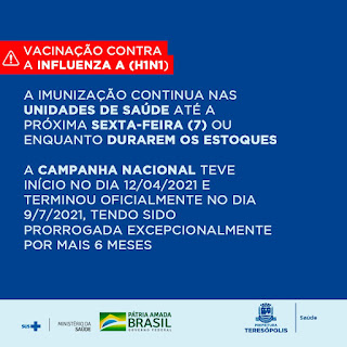 Teresópolis encerrará vacinação contra a Influenza A, na próxima sexta-feira (7)