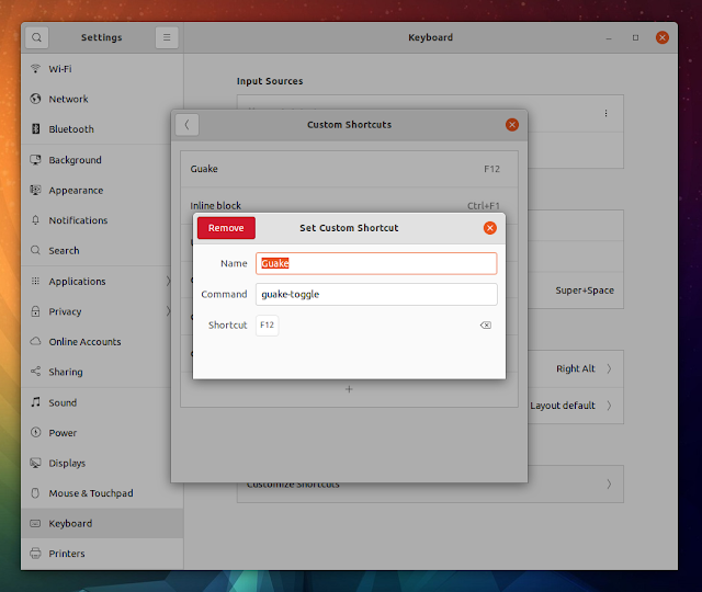 Guake keyboard shortcut gnome settings