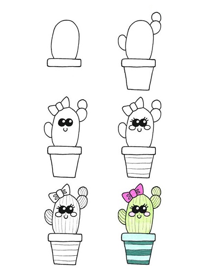 Dibujos de cactus kawaii o caricaturesco