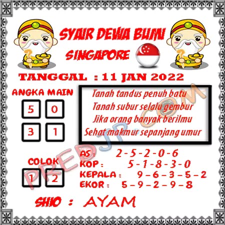 Prediksi Dewa Bumi Togel Singapura Rabu 11 Januari 2023