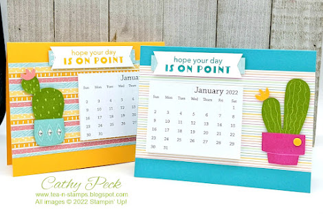 2022 Calendar, tea-n-stamps, cathy peck, #stampinup, #calendarcard #cactuscutiesbundle #cactus